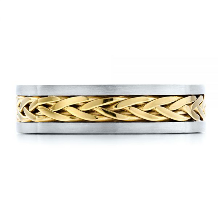 Two Tone Braided Men's Solid Gold Band WG 3
