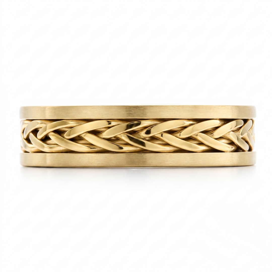 Two Tone Braided Men's Solid Gold Band YG 3