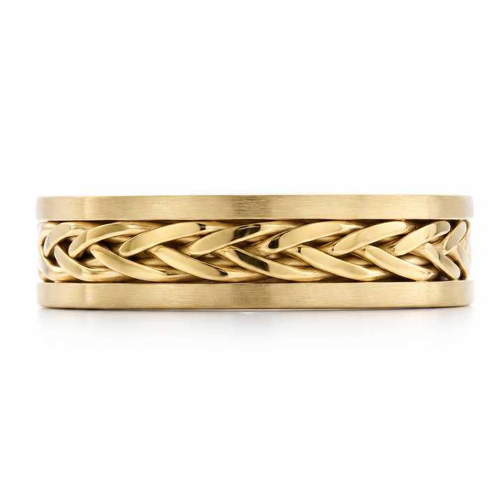 Two Tone Braided Men's Solid Gold Band YG 3