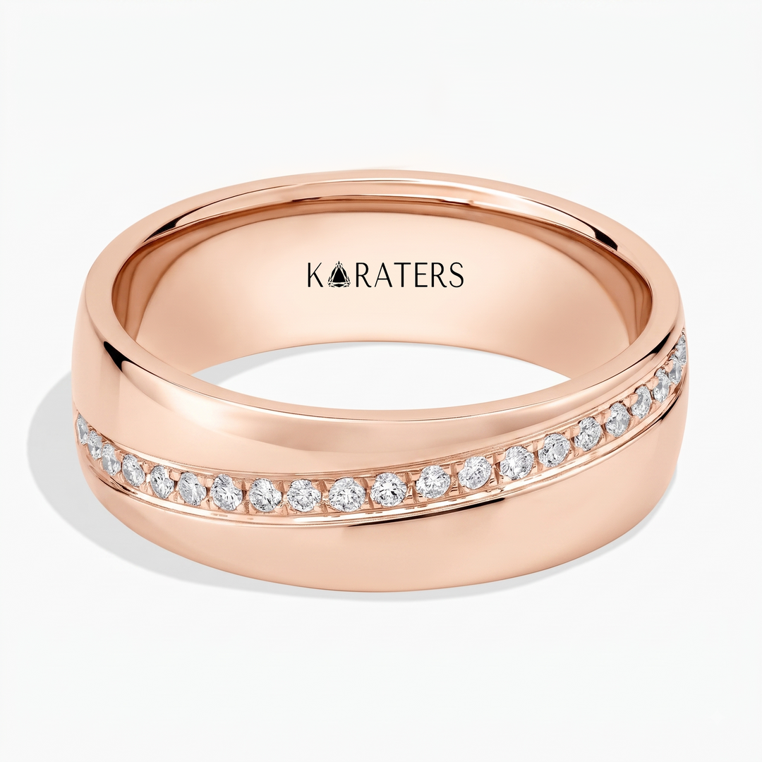 Diagonal Line with Pavé Lab Grown Diamond Men's Wedding Band RG 2