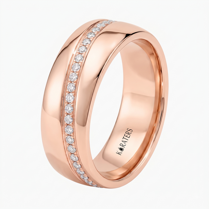 Diagonal Line with Pavé Lab Grown Diamond Men's Wedding Band RG