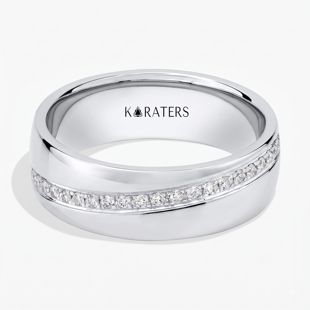 Diagonal Line with Pavé Lab Grown Diamond Men's Wedding Band WG 2