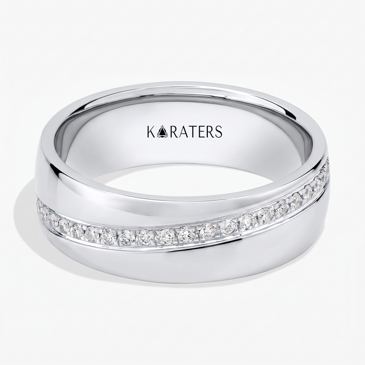 Diagonal Line with Pavé Lab Grown Diamond Men's Wedding Band WG 2