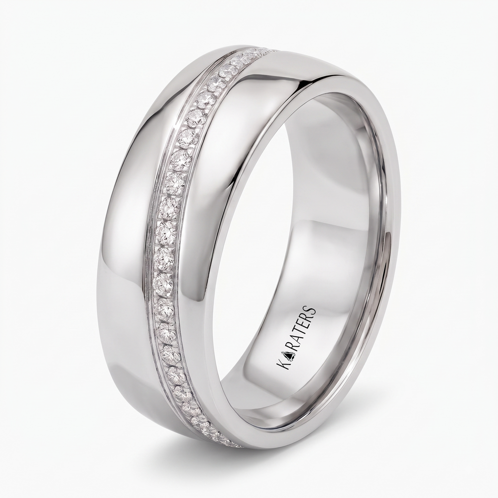 Diagonal Line with Pavé Lab Grown Diamond Men's Wedding Band WG