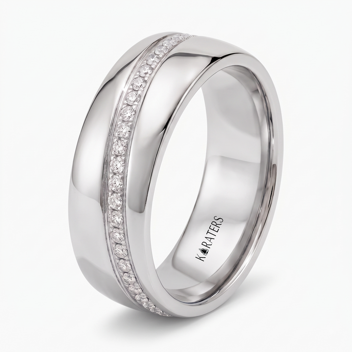 Diagonal Line with Pavé Lab Grown Diamond Men's Wedding Band WG