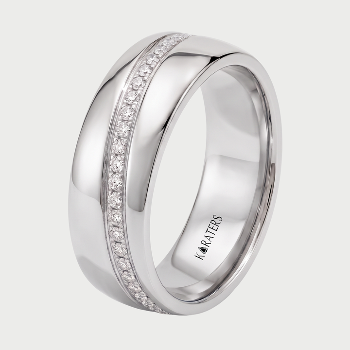 Diagonal Line with Pavé Lab Grown Diamond Men's Wedding Band