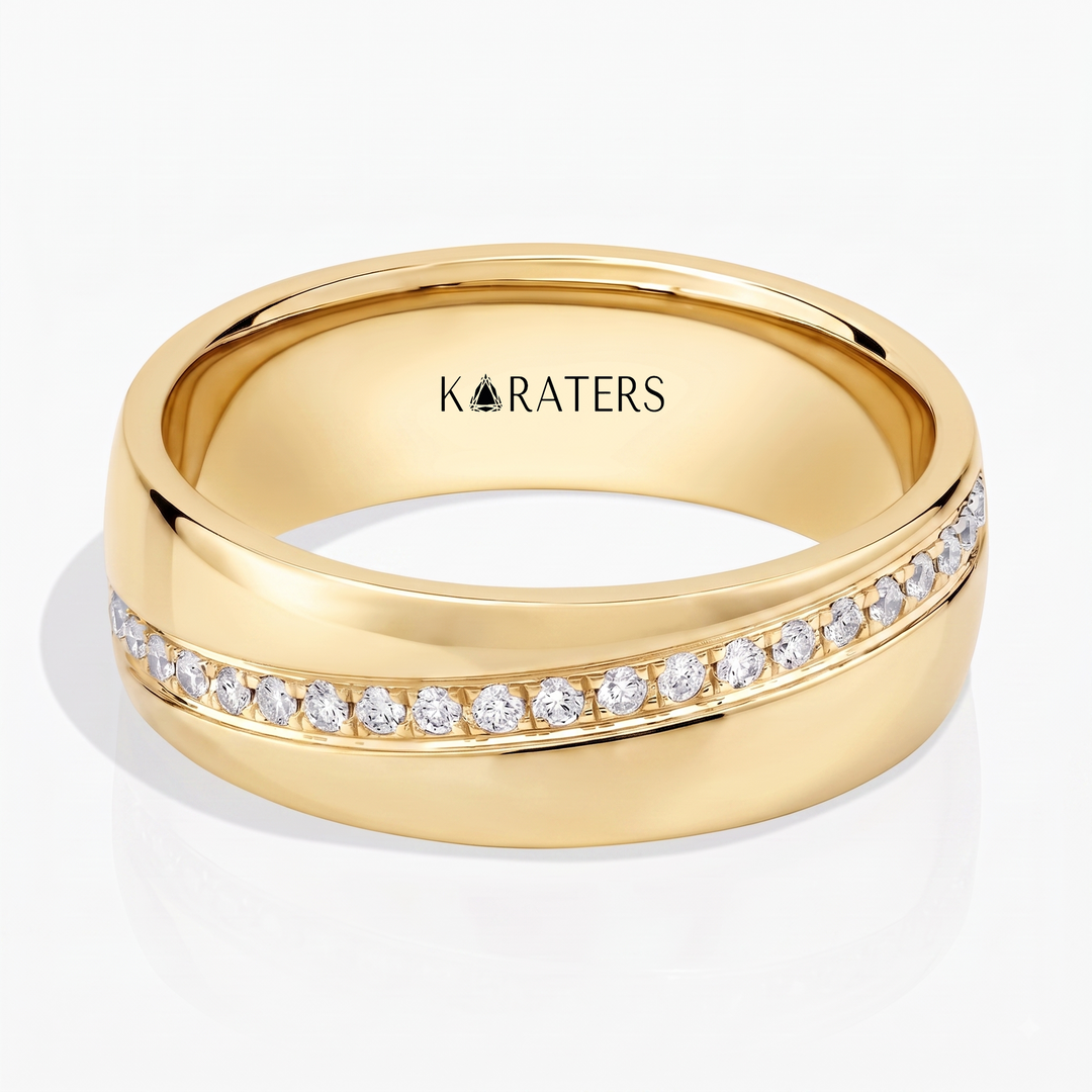Diagonal Line with Pavé Lab Grown Diamond Men's Wedding Band YG 2
