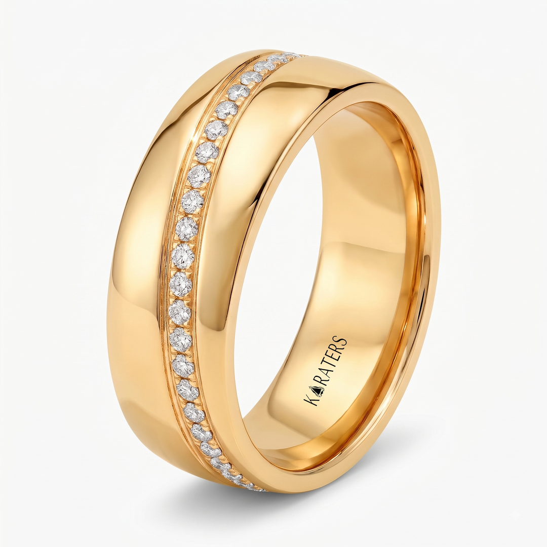 Diagonal Line with Pavé Lab Grown Diamond Men's Wedding Band YG