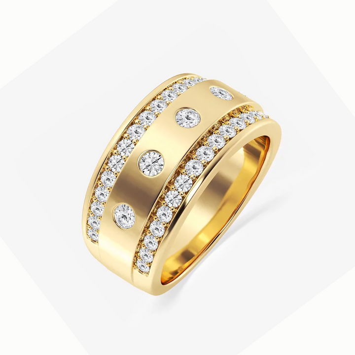 Round Lab Grown Diamond Men's Floating Wedding Band YG