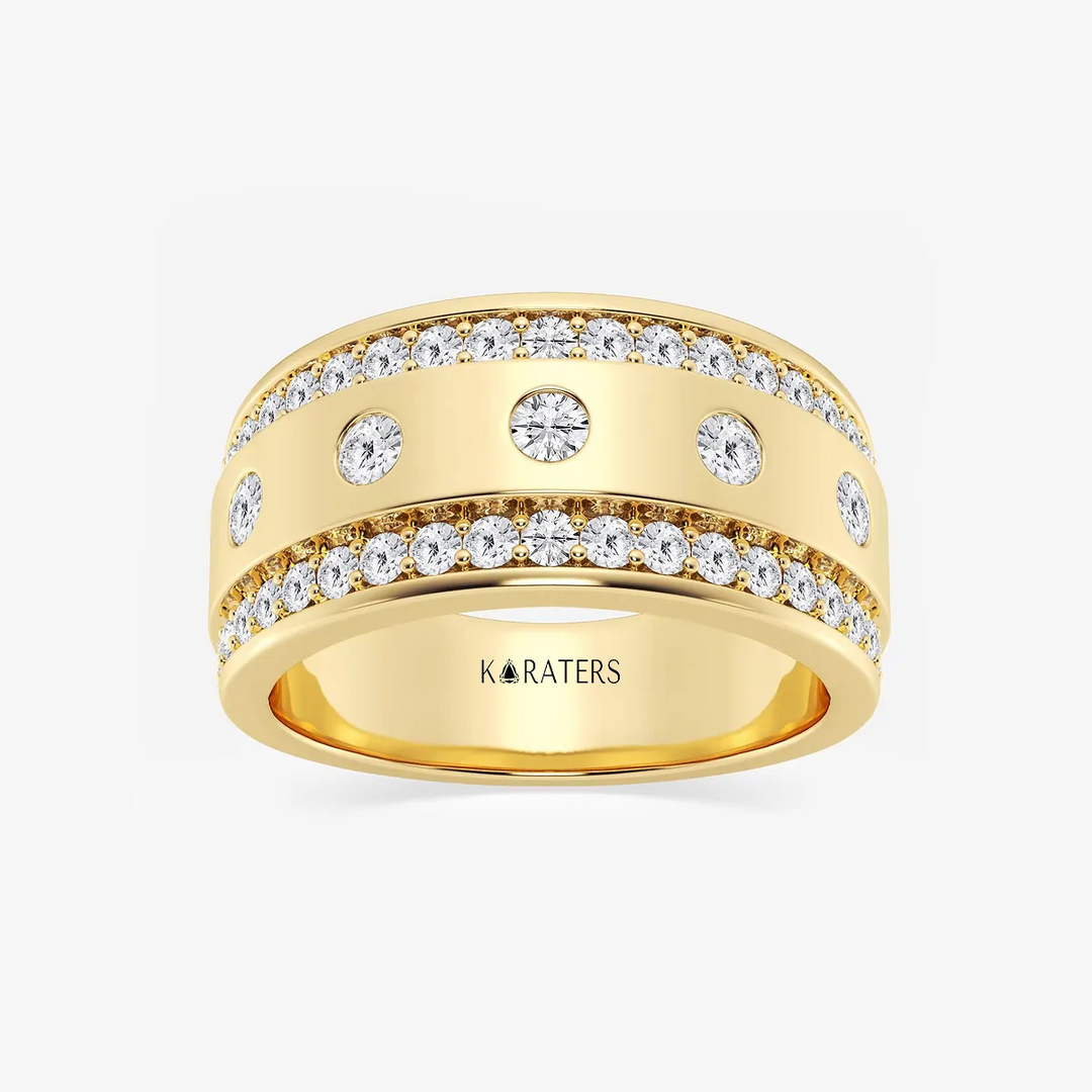 Round Lab Grown Diamond Men's Floating Wedding Band YG 2
