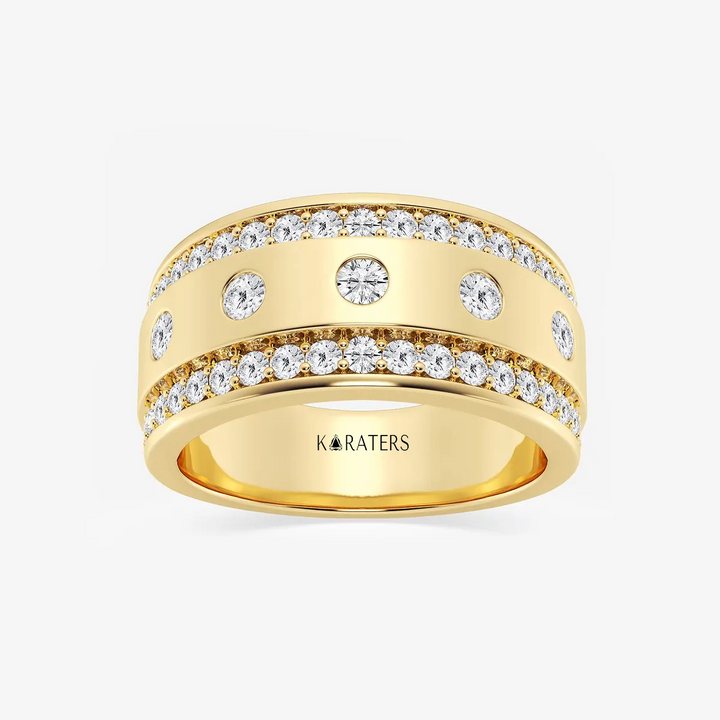 Round Lab Grown Diamond Men's Floating Wedding Band YG 2