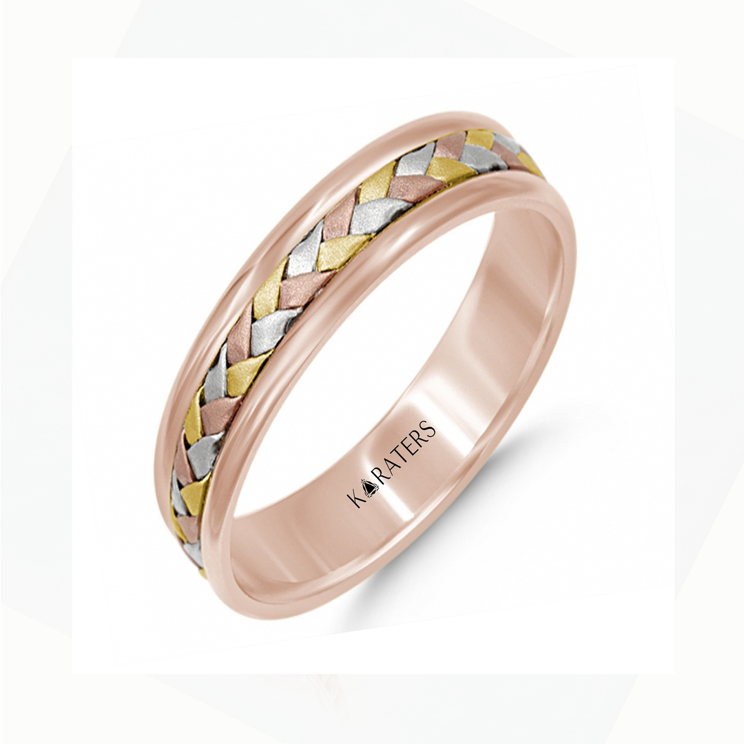 Tri-color Woven Braided Men's Solid Gold Band RG 2