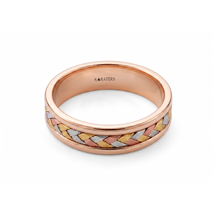 Tri-color Woven Braided Men's Solid Gold Band RG 3