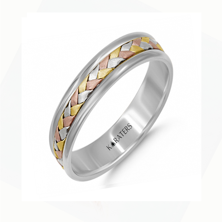 Tri-color Woven Braided Men's Solid Gold Band WG2