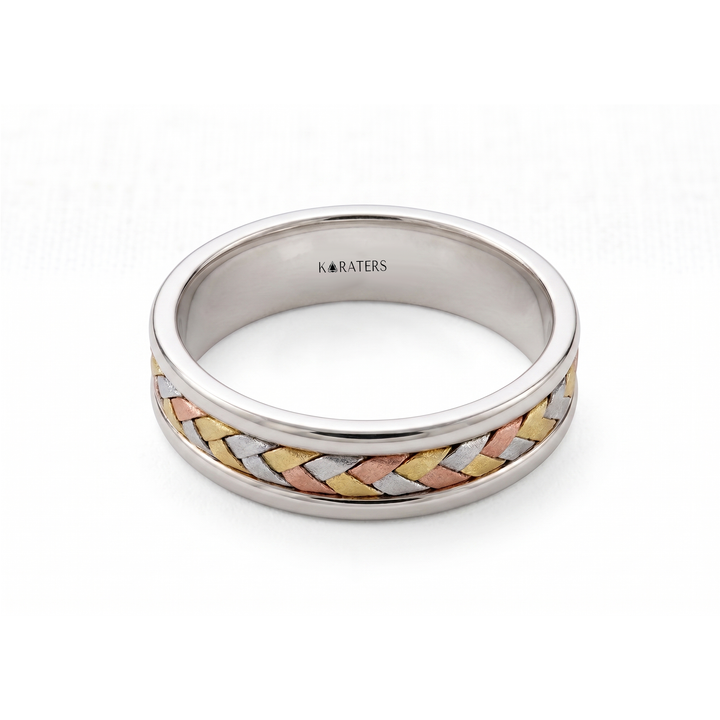 Tri-color Woven Braided Men's Solid Gold Band WG 3