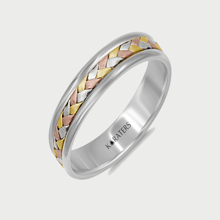 Tri-color Woven Braided Men's Solid Gold Band