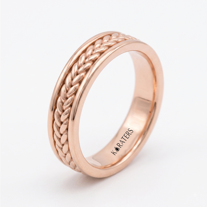 Woven Braided Men's Solid Gold Band Ring  RG 2