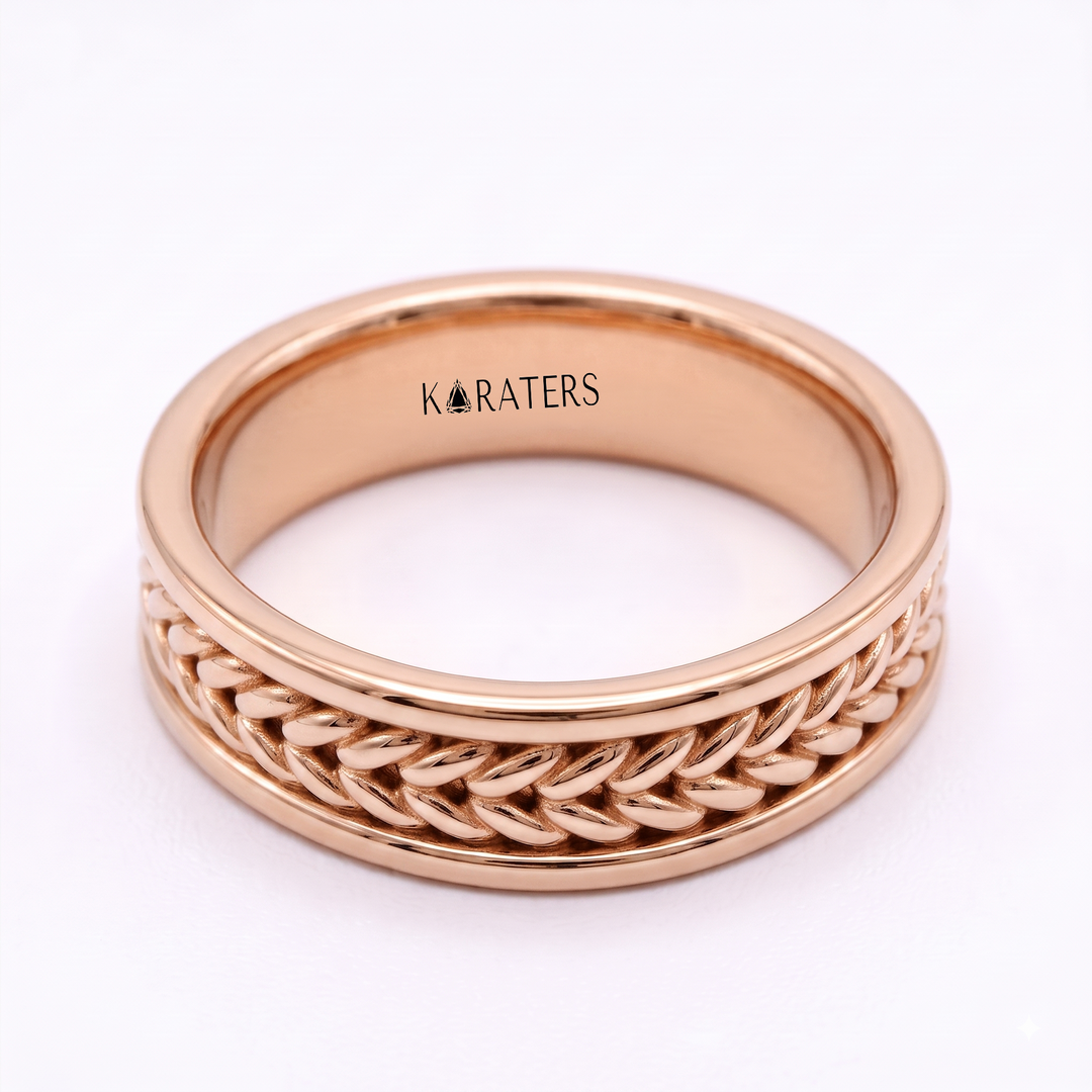 Woven Braided Men's Solid Gold Band Ring  RG