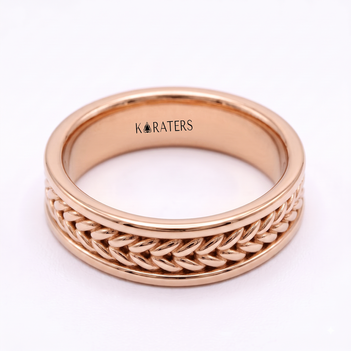 Woven Braided Men's Solid Gold Band Ring  RG