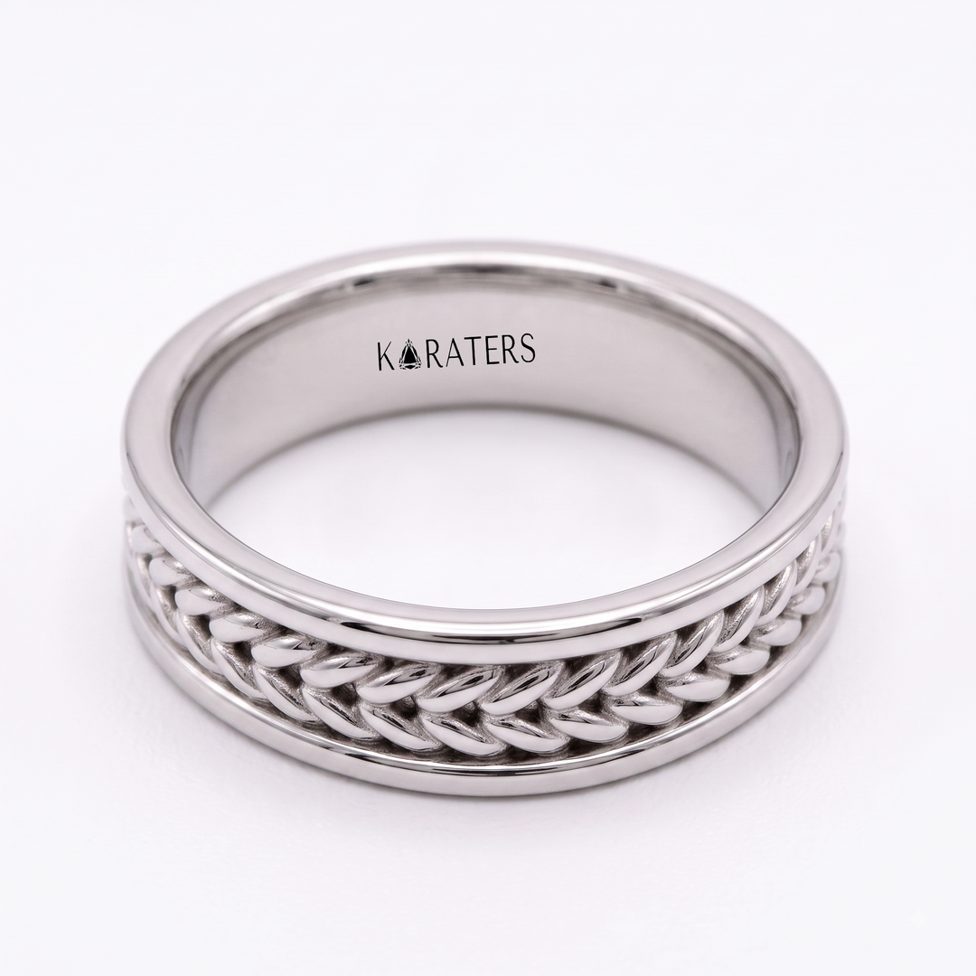 Woven Braided Men's Solid Gold Band Ring  WG 2