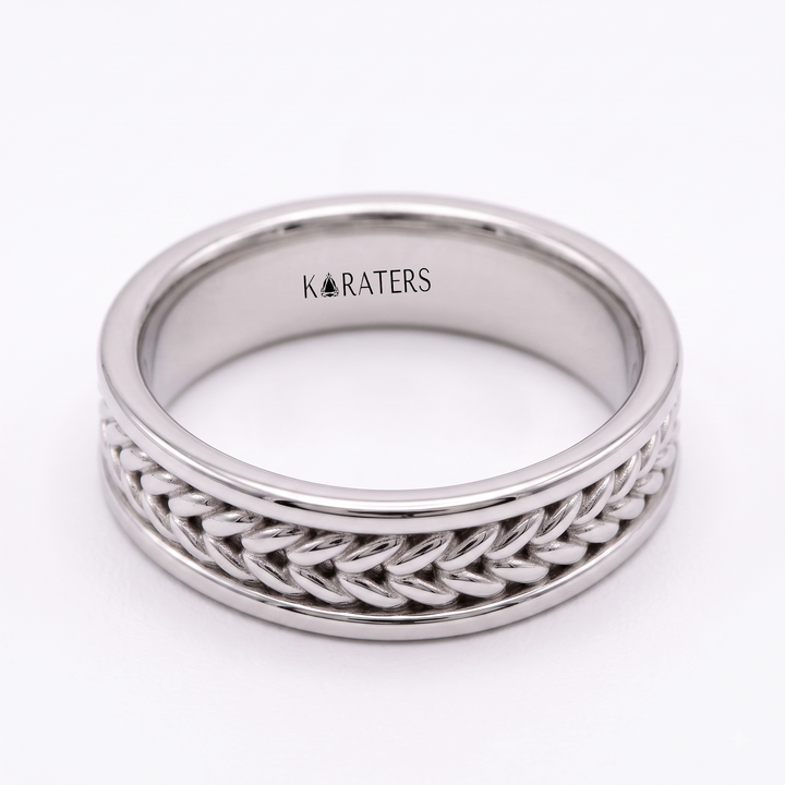 Woven Braided Men's Solid Gold Band Ring  WG 2