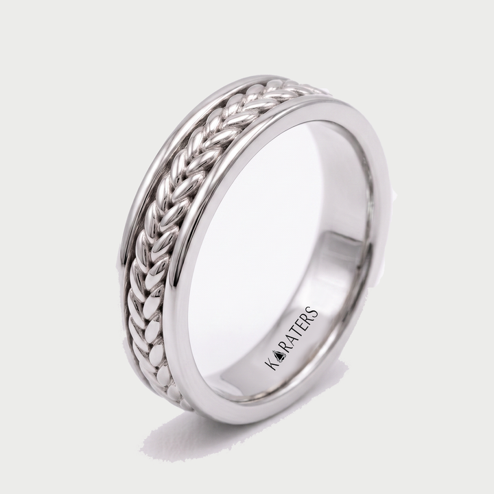 Woven Braided Men's Solid Gold Band Ring