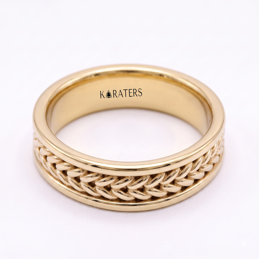 Woven Braided Men's Solid Gold Band Ring  YG 2