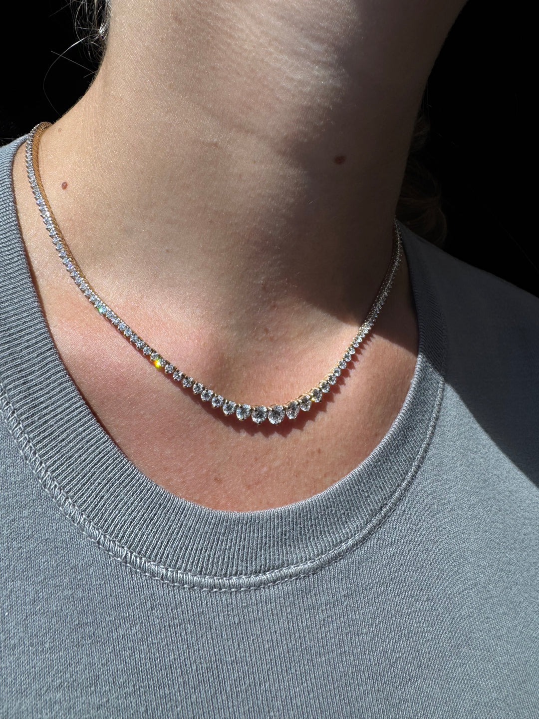 Riviera Graduated Style Lab Diamond Tennis Necklace 18K Gold, Bottom Up