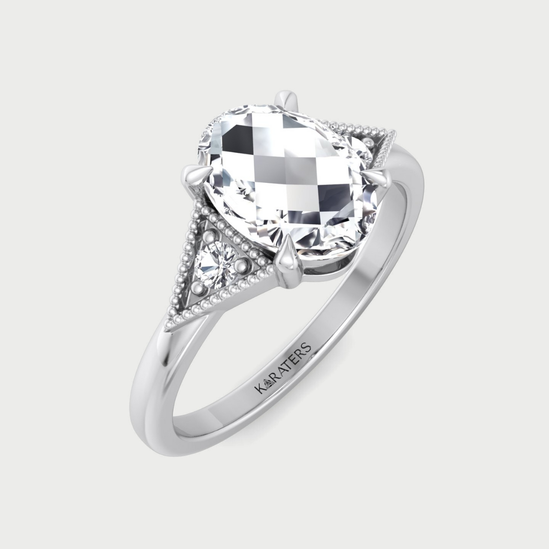 Vintage Style Oval Shape Rose-Cut Lab Grown Diamond Engagement Ring