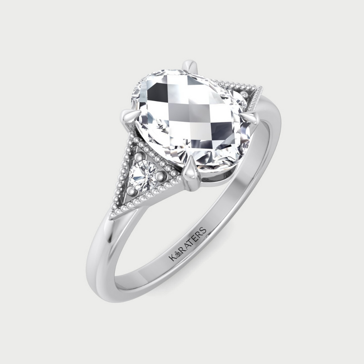 Vintage Style Oval Shape Rose-Cut Lab Grown Diamond Engagement Ring