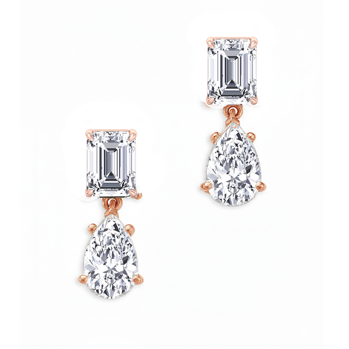 Rose Gold Emerald and Pear Shape Earring