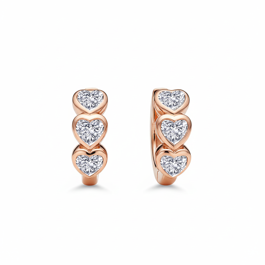 Rose Gold Heart Shape Lab Grown Diamond Hoop Earrings Front view