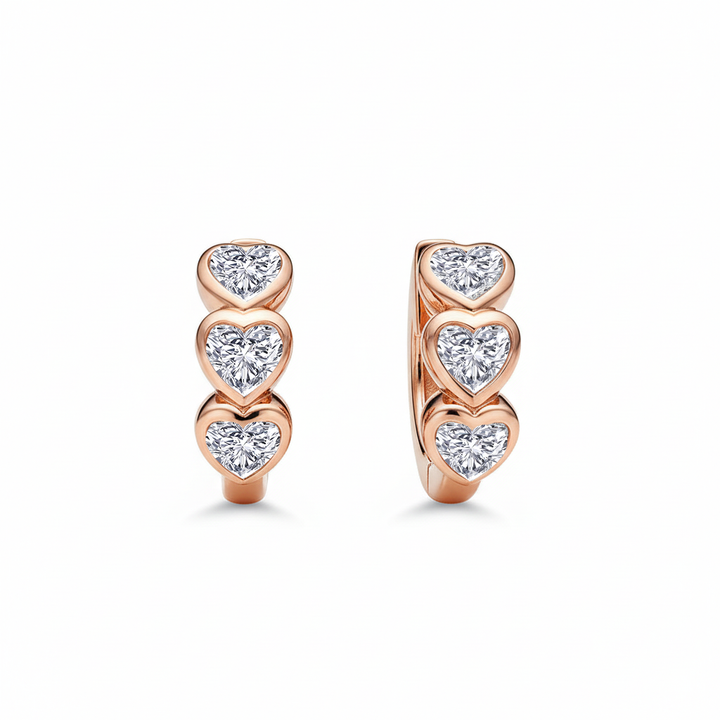 Rose Gold Heart Shape Lab Grown Diamond Hoop Earrings Front view