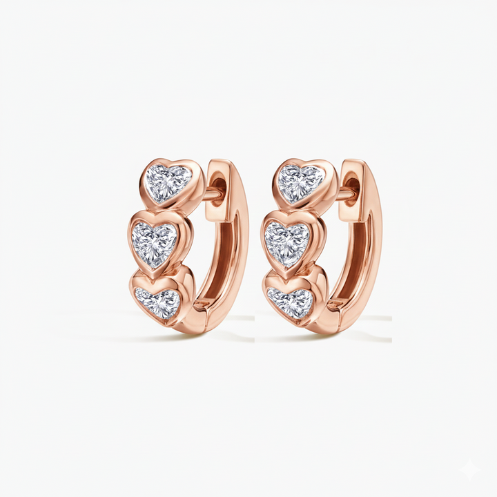 Rose Gold Heart Shape Lab Grown Diamond Hoop Earrings side view