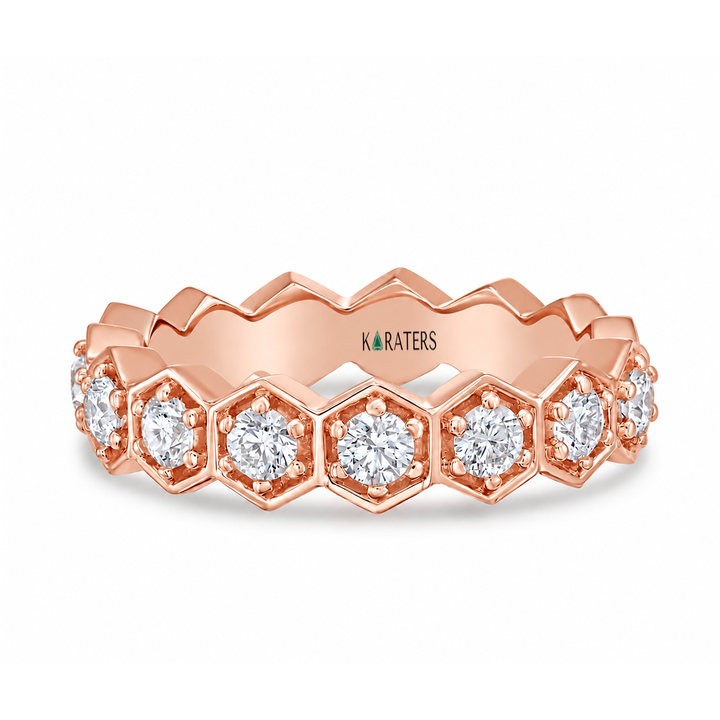 Honeycomb Round Cut Lab Grown Diamond Eternity Band rose 2