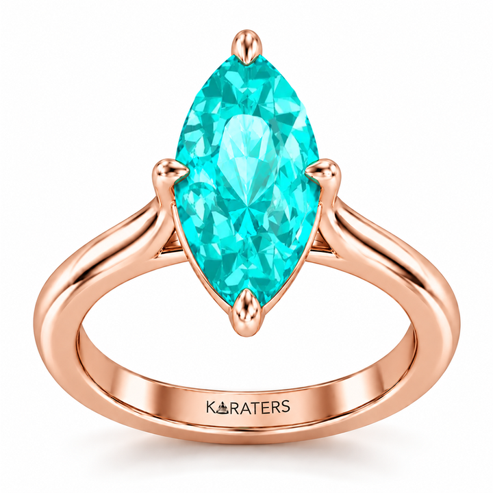 Marquise-Cut Paraiba Tourmaline and Lab-Grown Diamond Engagement Ring RG2