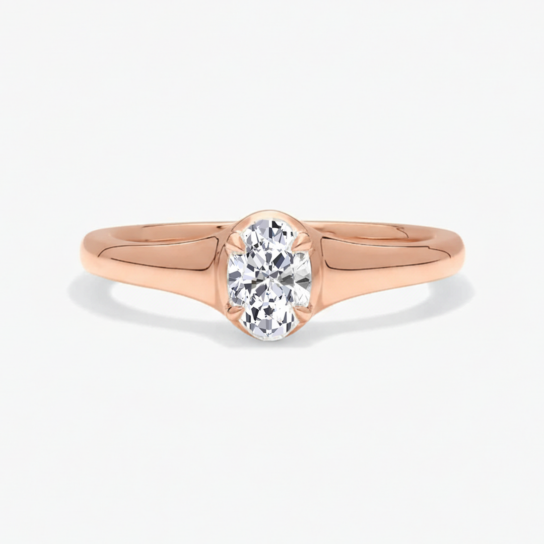 Rose Gold Oval Shape Solitaire Lab Grown Diamond Engagement Ring Front View