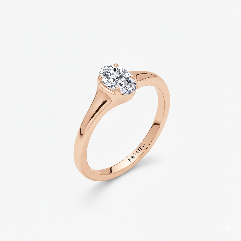 Rose Gold Oval Shape Solitaire Lab Grown Diamond Engagement Ring Side View