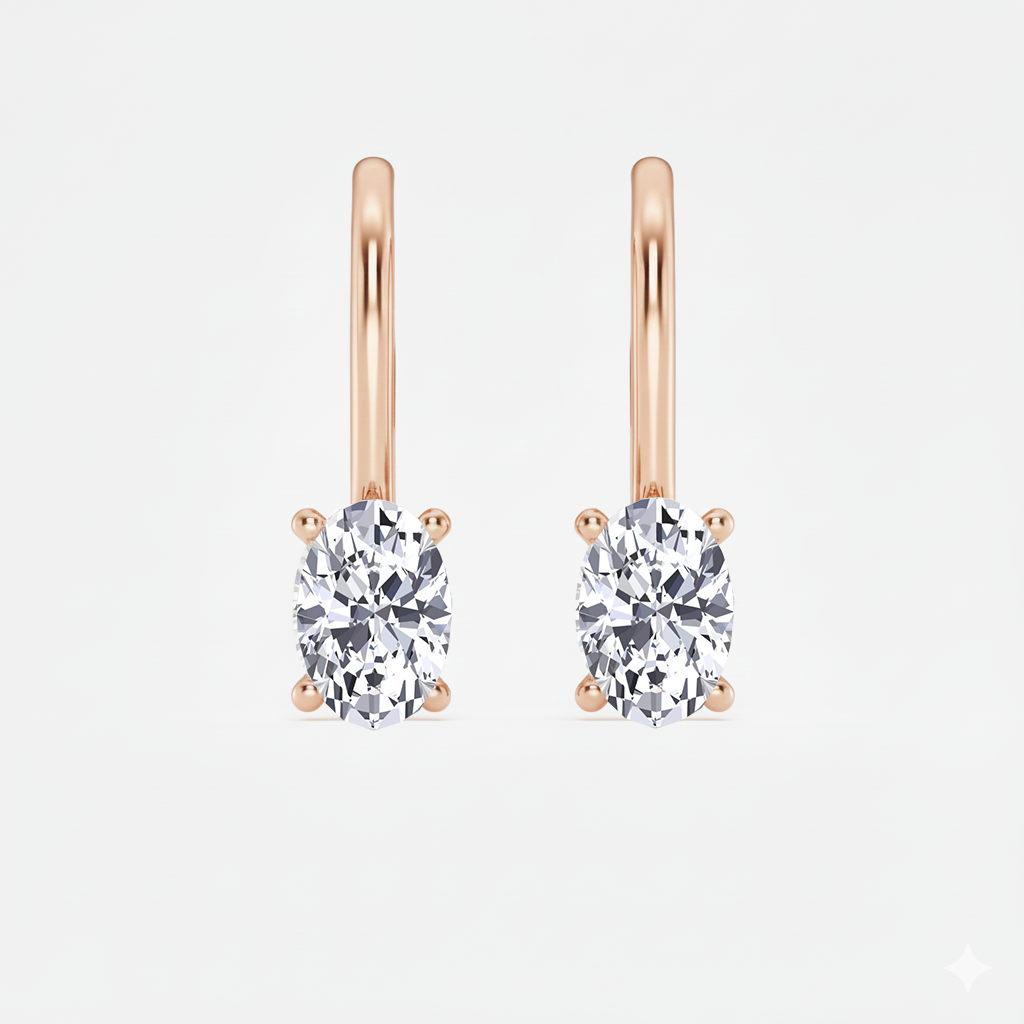 Rose Gold Oval Shape Lab Grown Diamond Lever Back Earrings front view