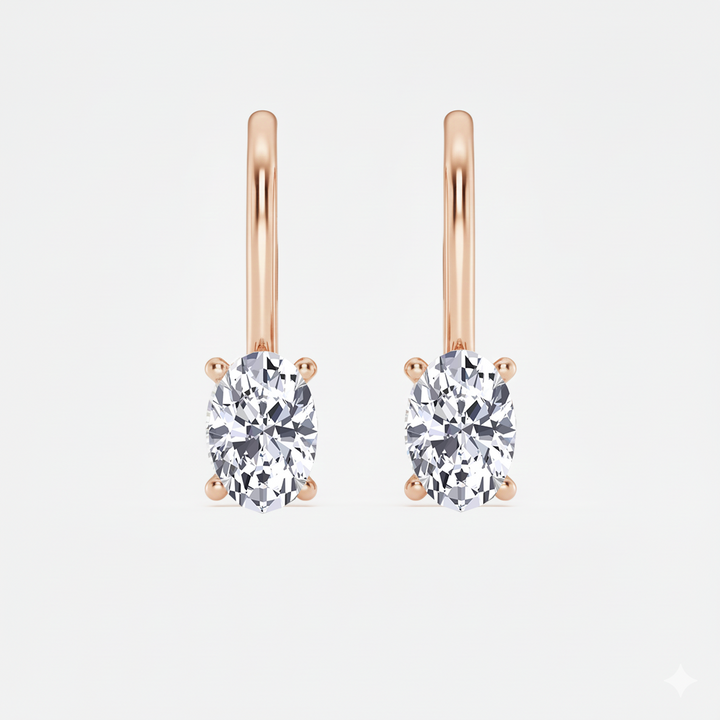 Rose Gold Oval Shape Lab Grown Diamond Lever Back Earrings front view
