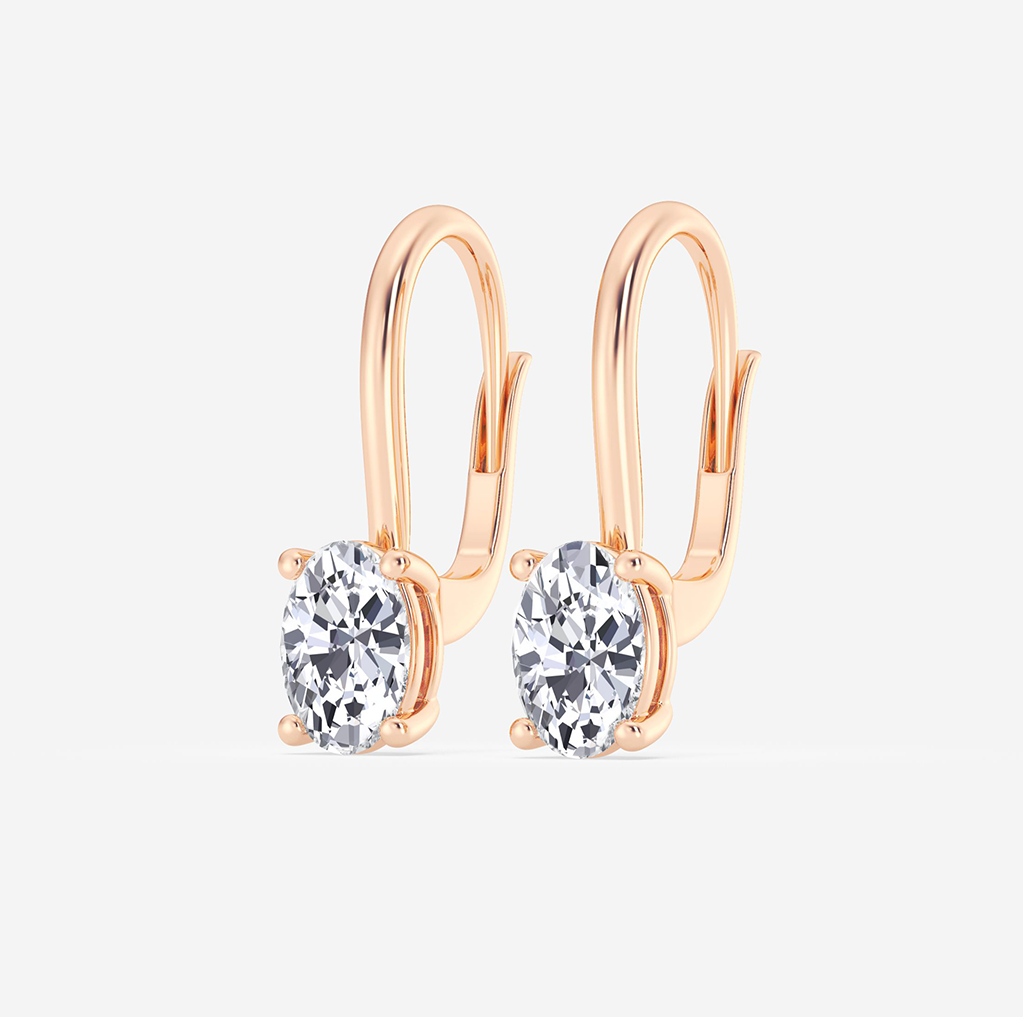 Rose Gold Oval Shape Lab Grown Diamond Lever Back Earrings side view