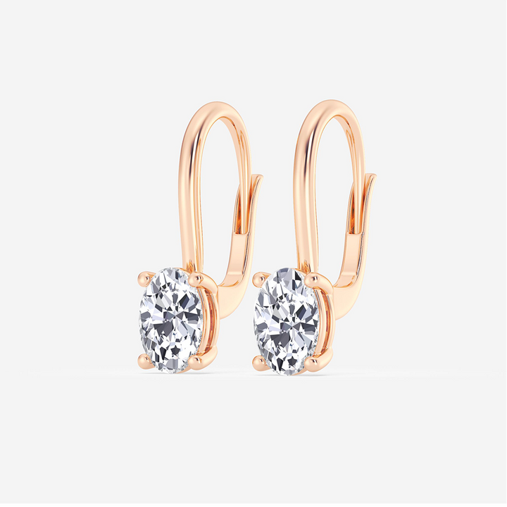 Rose Gold Oval Shape Lab Grown Diamond Lever Back Earrings side view