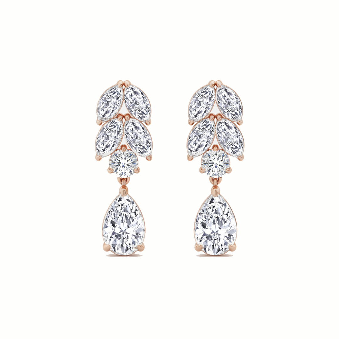 Rose Gold Pear Lab Grown Diamond Prong Setting Drop Earring