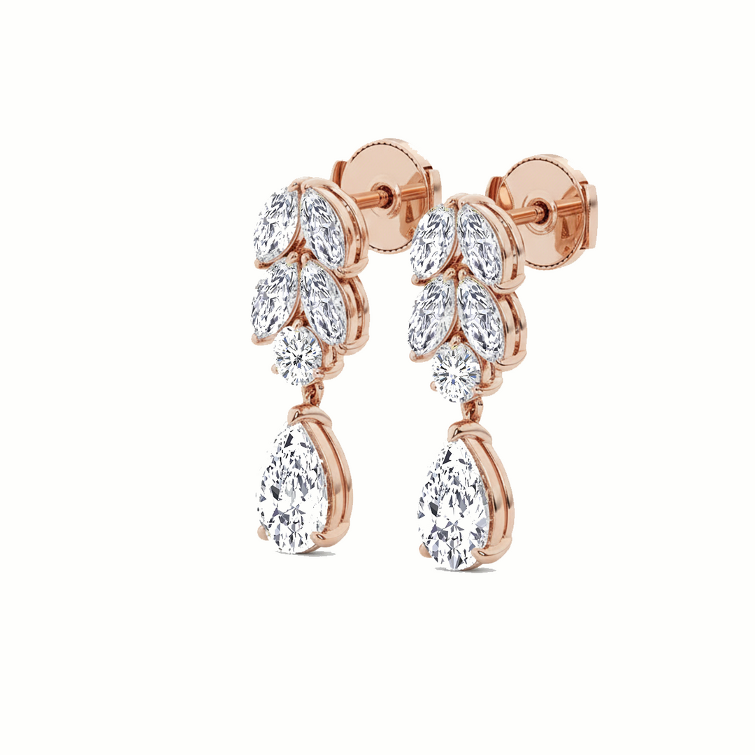 Rose Gold Pear Lab Grown Diamond Prong Setting Drop Earring side view