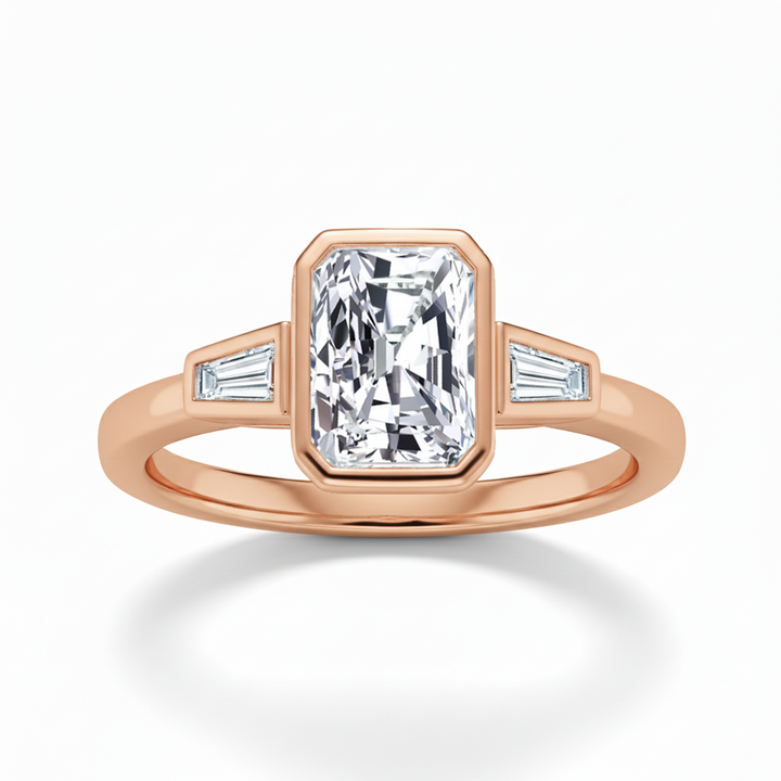 Rose Gold Radiant Cut Bezel Setting Lab Grown  Engagement Ring front view