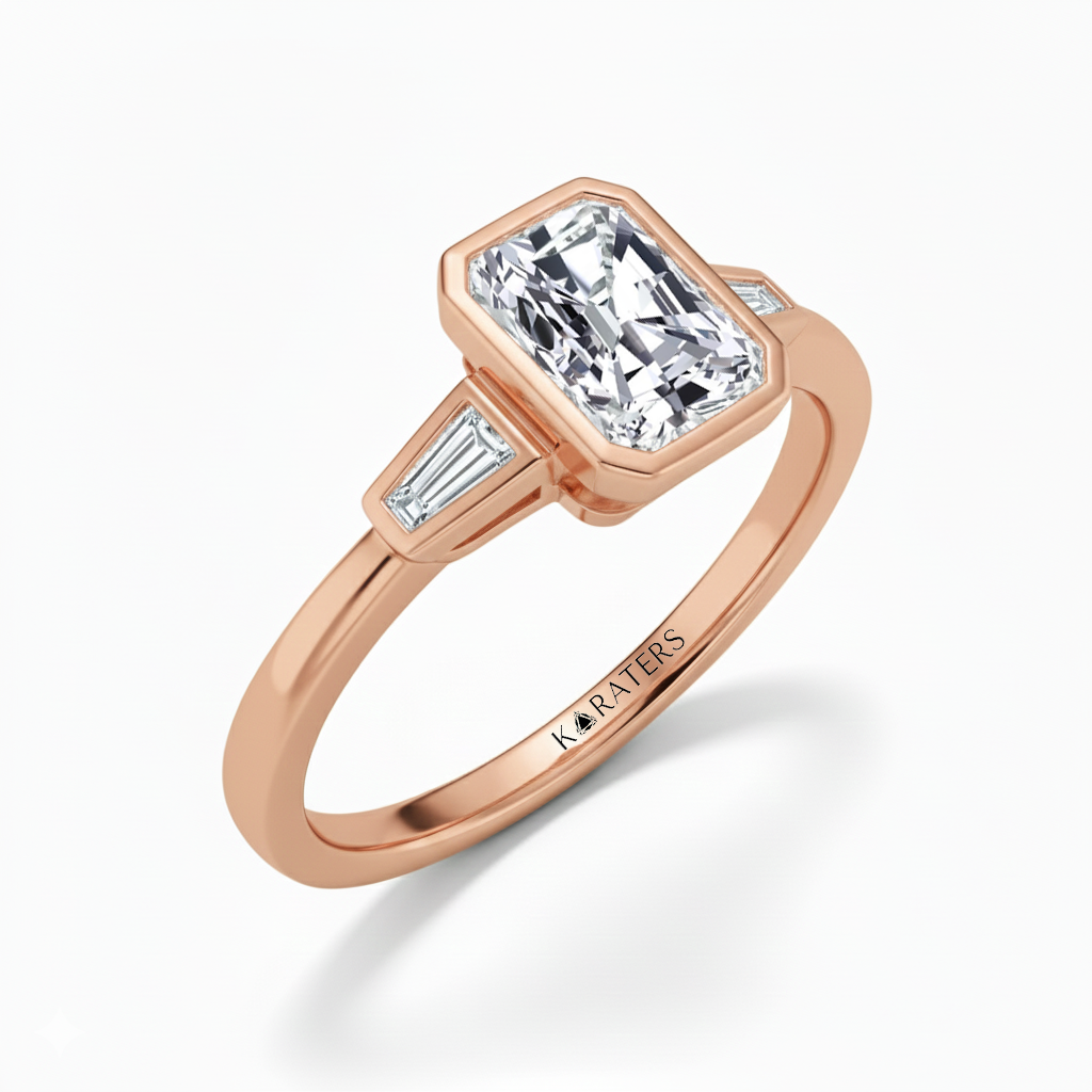 Rose Gold Radiant Cut Bezel Setting Lab Grown  Engagement Ring side view