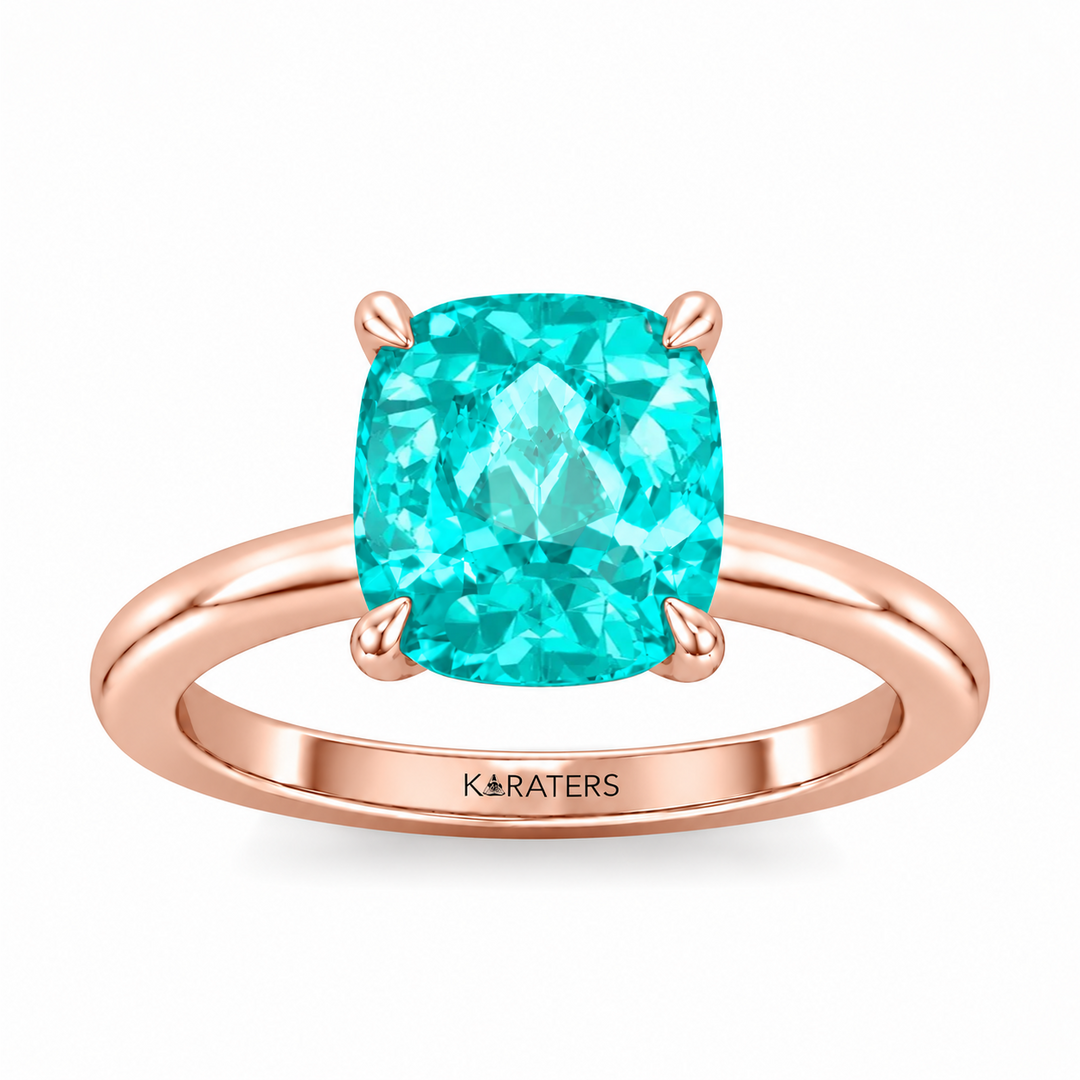Cushion Cut Paraiba Tourmaline and Lab-Grown Diamond Engagement Ring RG2