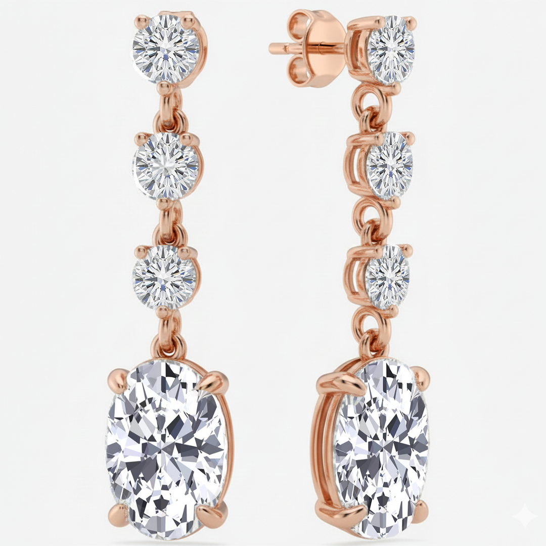Oval and Round Shape Lab Grown Diamond Drop Earrings Rose Gold 14K