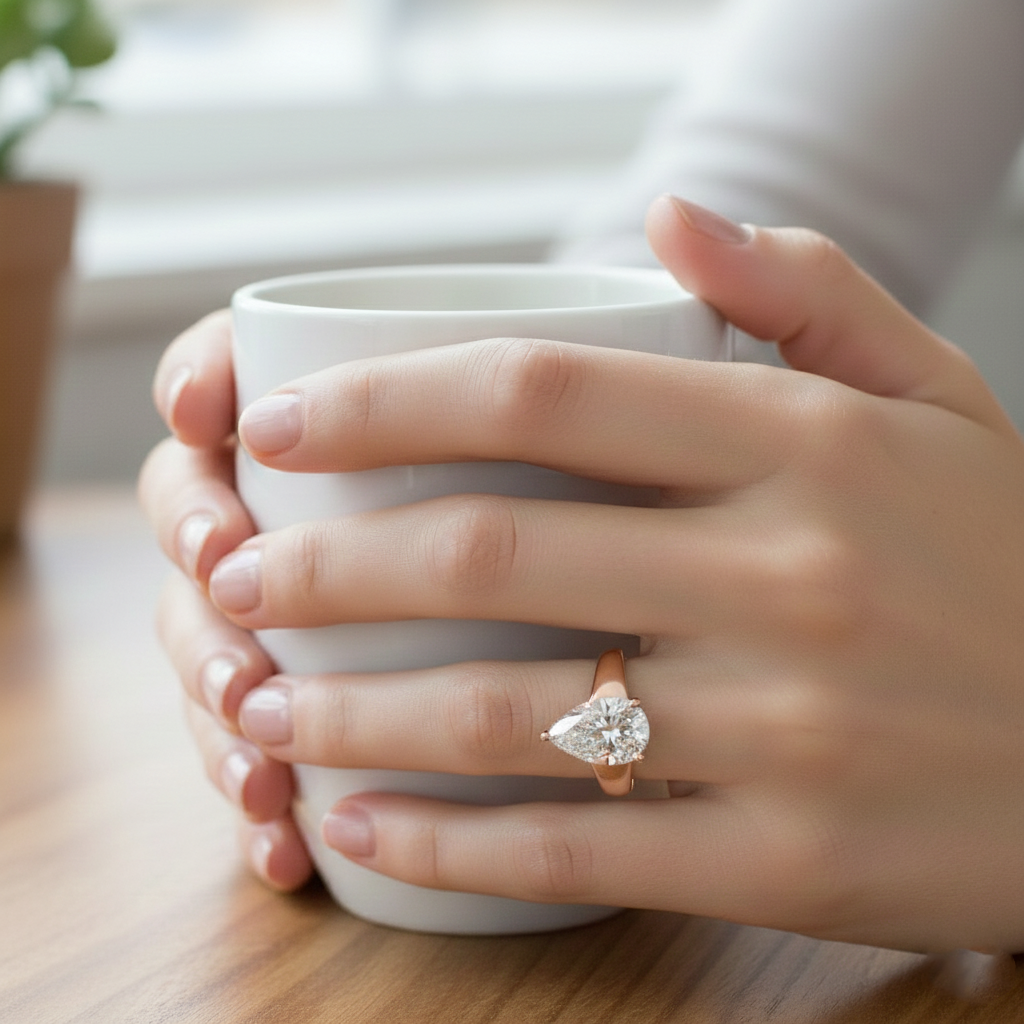 Rose Gold Pear Wide Shank Ring lifestyle