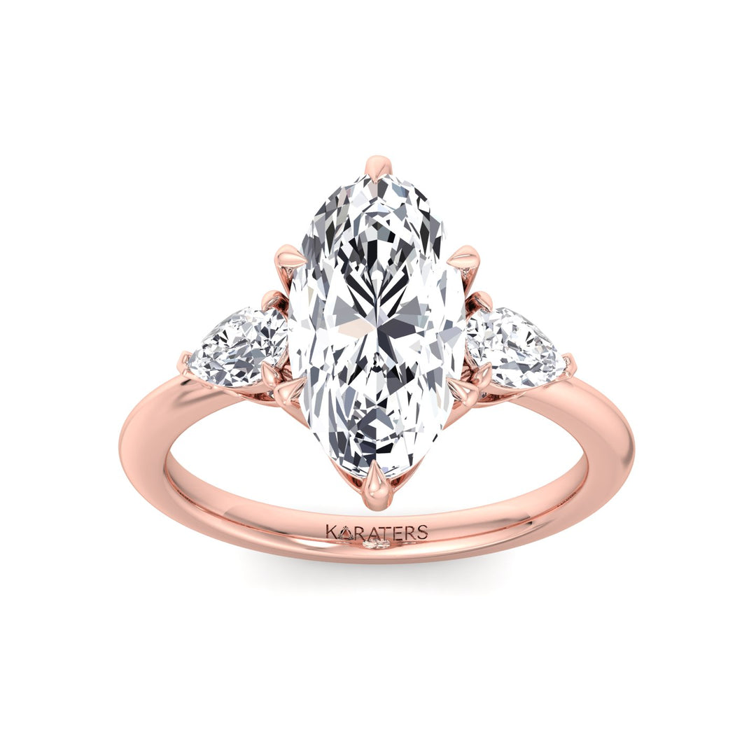 Moval Lab-Grown Diamond Engagement Ring with Pear Sidestones Rose Gold 14K 18K